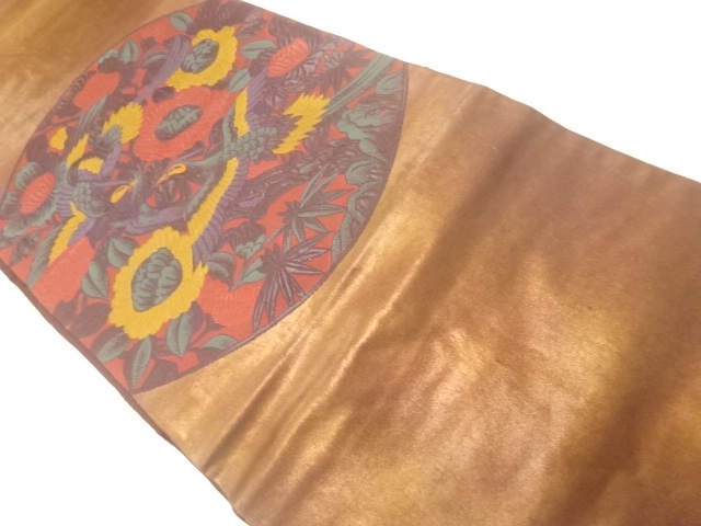 JAPANESE KIMONO / ANTIQUE FUKURO OBI / SILK / WOVEN FLOWERS & BIRDS